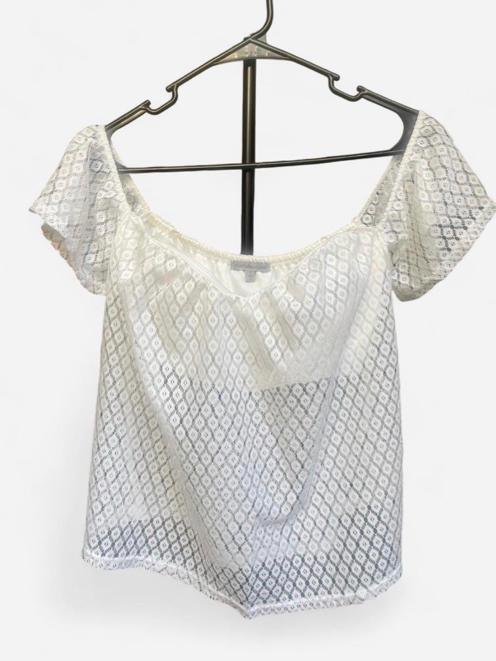 Charlotte Russe Y2k Beachy Summer Lace Sheer Off The Shoulder Coquette Top Sz S